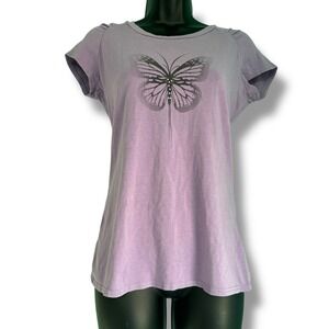Vintage Y2k Purple Butterfly T Shirt Tattoo Print Sequin Whimsical Fairy Goth M
